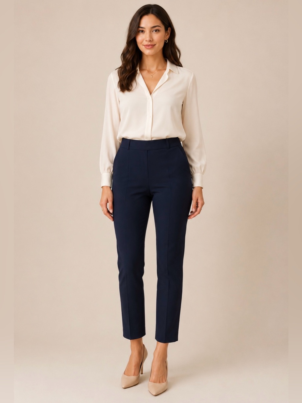 MM LaFleur Navy Stretch Side Zip Slim Ankle Pants Size 8 Classic Office Business